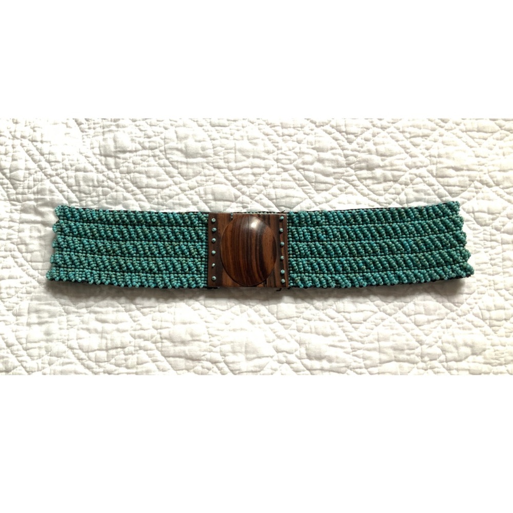 Beaded Stretch Belt with Wooden Clasp
